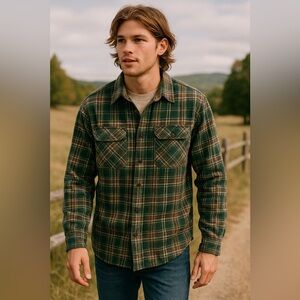Field & Stream Vintage Brown Green Plaid Button-Up Field Jacket 80s 90s Medium